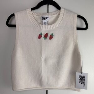 Bouffants and Broken Hearts Strawberry Knit Sweater Vest Cream Med Kendra Dandy